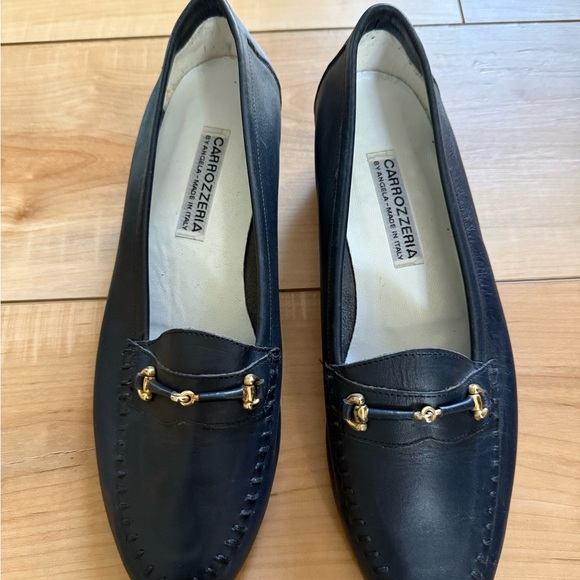 Women's Navy Loafers with Gold Accent - Picture 1 of 8